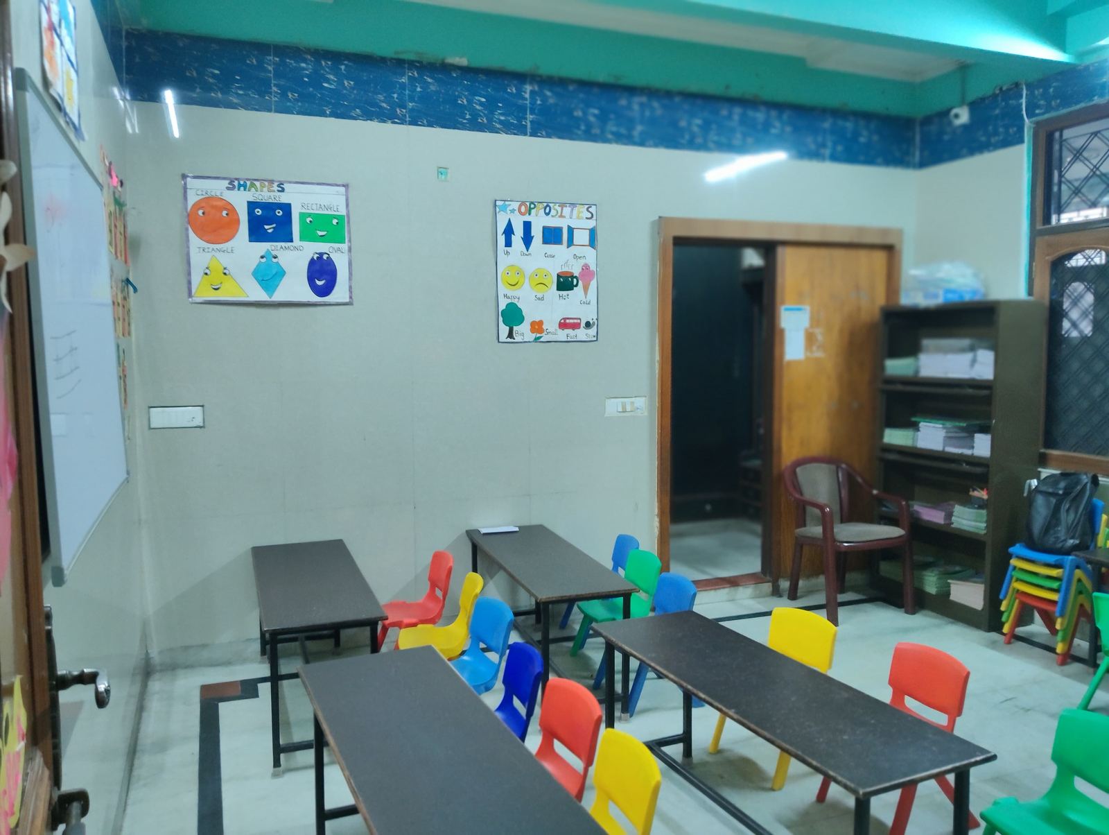 Prakriti classroom with shapes and opposites posters