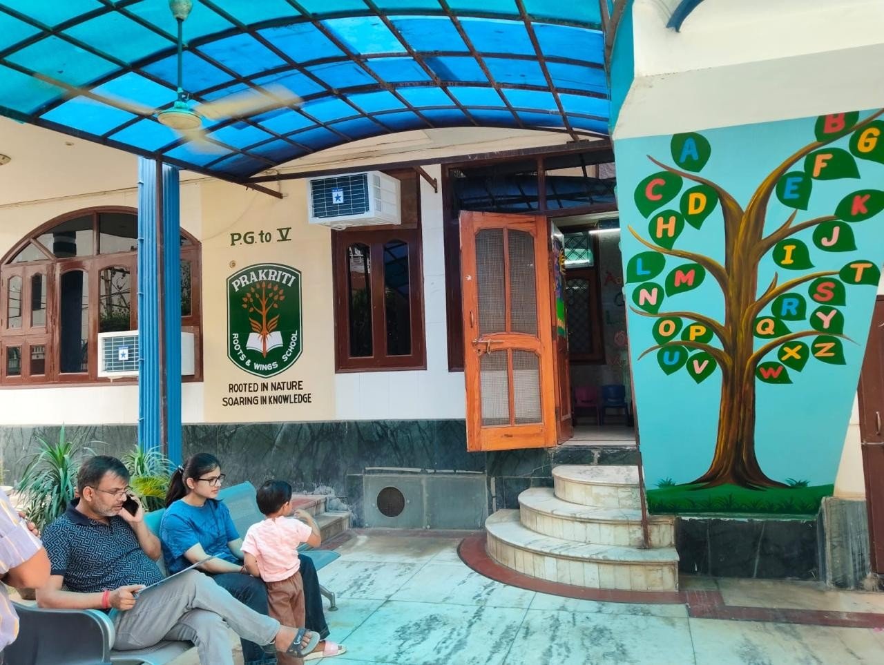 Prakriti school entrance portico close-up